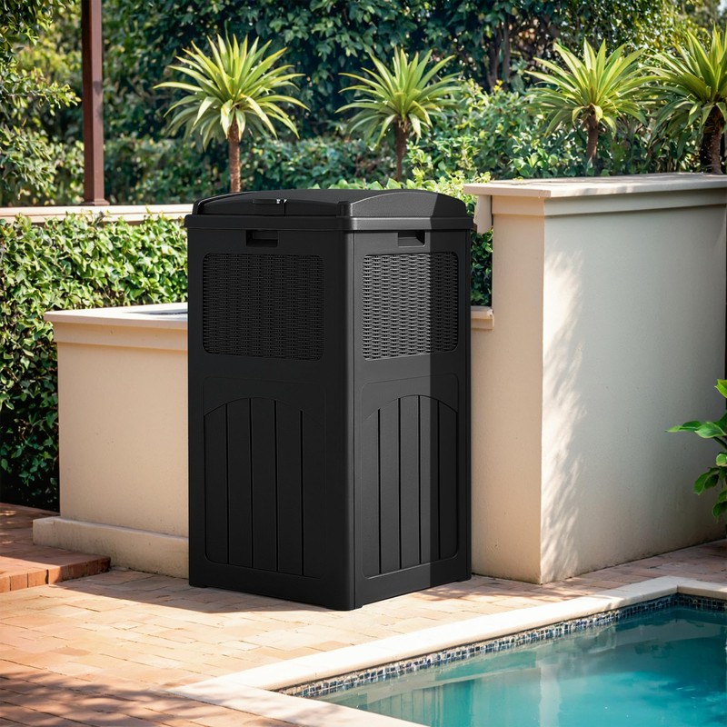Devoko 33 Gallon Outdoor Trash Can with Dual Lid, Heavy