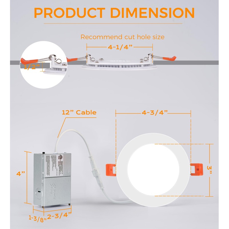CLOUDY BAY 12 Pack 4 Inch 5CCT Ultra-Thin LED Recessed