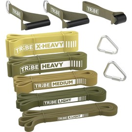 Tribe Lifting Long Resistance Bands – 5 Strength Levels, Durable Loop Bands for Pull-Ups, Strength Training & Rehab – Carry Bag Included - Color: Green Set