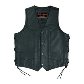 Daniel Smart Leather Vests for Kids Premium Cowhide Black Leather Vest with Unique V-Neck Design & Multiple Pockets