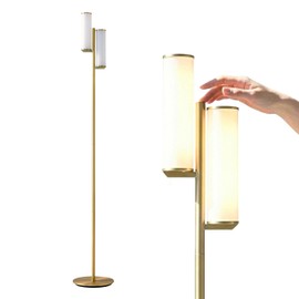 Brightech Gemini Dimmable Floor Lamp with Two Lights - Modern Tall Tree Lamp for Bedroom, Office, Living Room - Gold/Brass