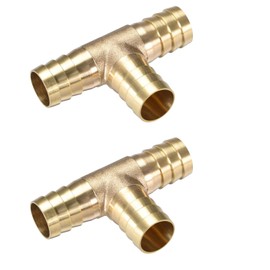 3/4" T-Shaped 3 Ways ID Brass Barb Splicer Fitting,19mm Barb Hose Fitting Air Gas Water Fuel,Barbed Tee Connector,2pcs