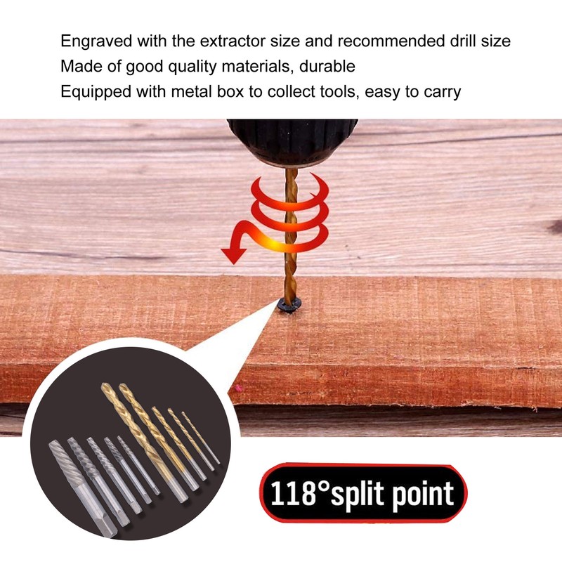 10Pcs Screw Extractor Drill Bit 4241 HSS Left Hand Damaged
