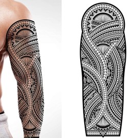 Tatodays Temporary Tattoo Full Arm Stick on Body Art Transfer Tribal Polynesian Hawaiian Aztec Costume Men Women Fake Temp Tattoo Cospla