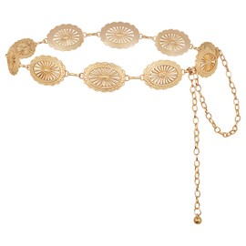 Womens Western Belts Metal Chain Belt Country Cowgirl Belt Waist Chain Y2K Boho Concho Belt Gold-A M