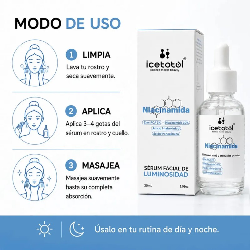 Icetotol - Suero Facial Niacinamida 10% Zinc PCA 1% Icetotol