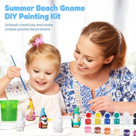 Varku 8 PCS Summer Beach Gnome Painting Kit, Paint Your Own Ceramic Statues, Paintable Gnome Figurines, DIY Ceramic Statues with 12 Acrylic Paint 2 Brushes 1 Palette, Unpainted Arts and Crafts