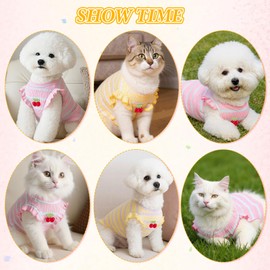 2Pack Striped Dog Shirts for Small Dogs, Cute Sleeveless Pet T Shirts, Cherry Girl Dog Clothes, Pet Puppy Sleeveless Clothes(Medium)