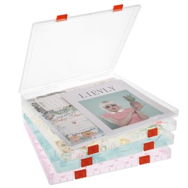 Rainmae 12"x12" Scrapbook Paper Storage, Stackable Kids Artwork Storage Organizer Box, Craft Paper Organizer Case for Board Game, Document, Magazine, Art Supplies (4 Pack)