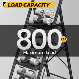 KINGRACK 4 Step Ladder, Folding Step Stool with Wide Anti-Slip Pedal and Handrails, Portable Lightwight Household Ladder, 800LBS Sturdy Steel Ladder, for Your Kitchen, Pantry, Closets, Office Use