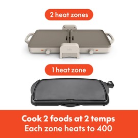 Bella 10"x 20" Ceramic Fold-n-Store Dual Temp Griddle, Fits-anywhere Kitchenware, EverGood Ceramic Nonstick Coating, 2 Temperature Zones up to 400°F​, Dishwasher Safe Drip Tray, 1500 Watt, Oatmilk