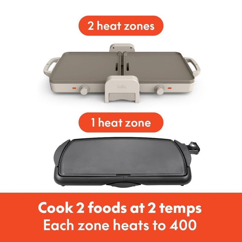 Bella 10"x 20" Ceramic Fold-n-Store Dual Temp Griddle, Fits-anywhere Kitchenware,