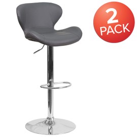 Flash Furniture Contemporary Gray Vinyl Adjustable Height Barstool with Curved Back and Chrome Base