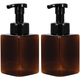 Ginger Lily Farms Foaming Soap Dispenser, Refillable Plastic Pump Bottles for Liquid Hand Soap, 12 oz. Amber Bottle with Black Pump, 2-Pack