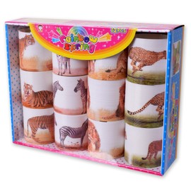 TE-Trend Pack of 12 Stair Runners Spiral Toy Children's Game Spiral Motif Wild Animals Birthday Party Bag Multicoloured