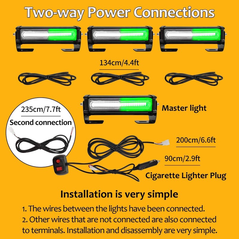 Emergency Strobe Lights for Vehicle, 4 in 1 LED 32W