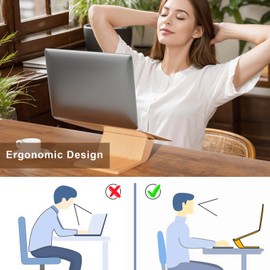 NAMAII Wooden Laptop Stand, Ergonomic Computer Stand for Desk, Portable Laptop Riser, Notebook Stand Holder Compatible with MacBook Pro/Air, Dell, HP, Lenovo and All Laptops (10-17 inch), Wood