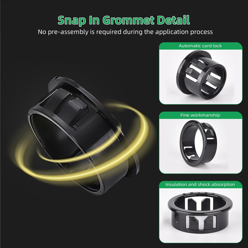 EASYEAH 3/8"(11mm) Black Snap-in Knockout Insulating Bushing Grommets, Plastic Cable