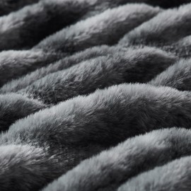 WDCOZY Ruched Faux Fur Throw Blanket Soft Cozy Fluffy Luxurious Blankets Couch Bed Sofa Chair Home Decor Warm Furry Fall Winter Plush Rabbit Fur Bubble Blanket 50" x 60", Dark Grey