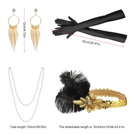 MIVAIUN 4 Piece 1920 Accessories Set 1920s Flapper Great Gatsby Accessories Vintage Accessories Gatsby Hair Band Flapper Headband Pearl Necklace Earrings Gloves Flapper Accessories for Women (Set A)