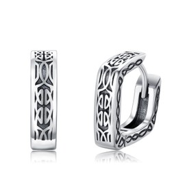 TUGHRA Men Hoops Earrings Celtic Kont Earrings 925 Sterling Silver Vintage Hoop Earrings for Men Women Retro Earrings for Teen Small Viking Jewelry Gifts, Small, Sterling Silver, Cubic Zirconia