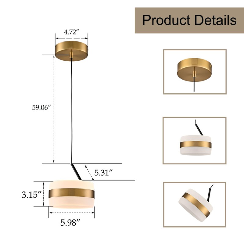 DANSEER Mid Century Modern Gold LED Pendant Light, Mini Hanging