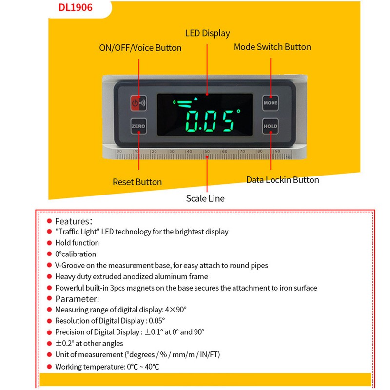 Digital Level Box Accurate Magnetic Portable Inclinometer Ruler Protractor for
