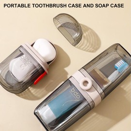 2Pcs Toothbrush Travel Case & Travel Soap Holder Dish Tray, Portable Clear Grey Toothbrush Holders with Cover Leakproof Bar Soap Holder for Traveling School Camping Business Trip Bathroom