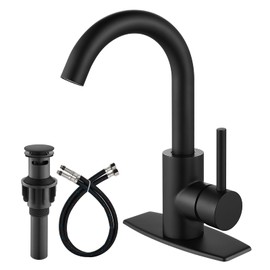 Airuida Bar Sink Faucet Single Hole Single Handle Bathroom Sink Faucet Kitchen Small Prep Wet Farmhouse RV Lavatory Vanity Mixer Tap 360 Degree Swivel Spout with Pop Up Drain Matte Black
