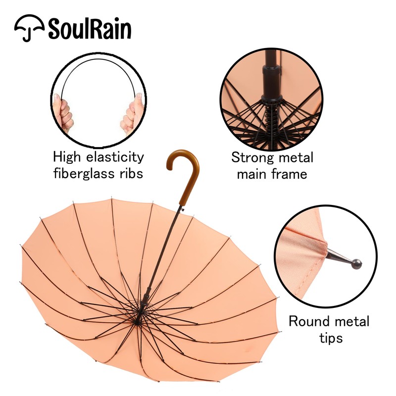 SoulRain 16 Ribs 48" Stick Umbrella Auto Open Solid Color