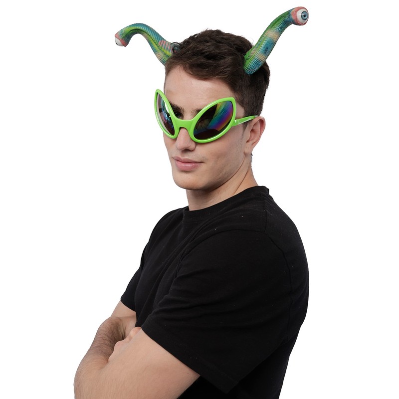 Carnavalife Alien Invader Antenna Eye Headband and Green Glasses for