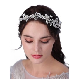 JWICOS Bride Wedding Hair Vine Pearl Bridal Headpieces Leaf Wedding Headband Flower Bridal Hair Piece Crystal Wedding Hair Accessories for Women and Girls (gold)