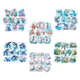 NICENEEDED 6 Pcs PET Scrapbook Stickers, Marine Animal Stickers for Water Bottle, Sea Life Stickers Set Waterproof Stickers for Art Craft Journal Planner Phone Cases Laptops Decors
