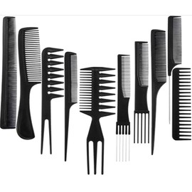 cosmetics Professional Hair Combs Salon Styling Tools Comb Set 10 Piece (Black)