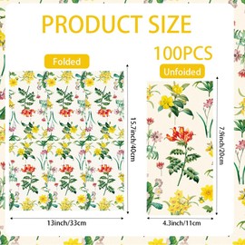 YGAUZ Floral Napkins, 100PCS Vintage Wild Flower Dinner Napkins, Watercolor Floral Disposable Hand Towels Bathroom Disposable for Bathroom Bridal Wedding Birthday Party Decor