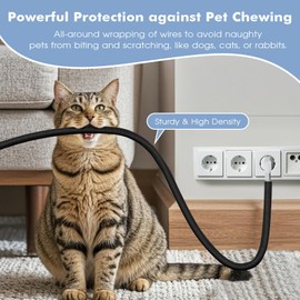 Lewondr Cord Protectors from Pets no Chew 10ft, 1/2 inch Flexible Cable Sleeves Cord Management, Cord Covers for Pets for USB, Power, Audio and Video Cords Against Dog Cat Rabbit Chewing, Black