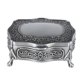 Metal Jewelry Box Engraving Pattern Exquisite Vintage Trinket Box with Soft Velvet Inner for Rings Earrings