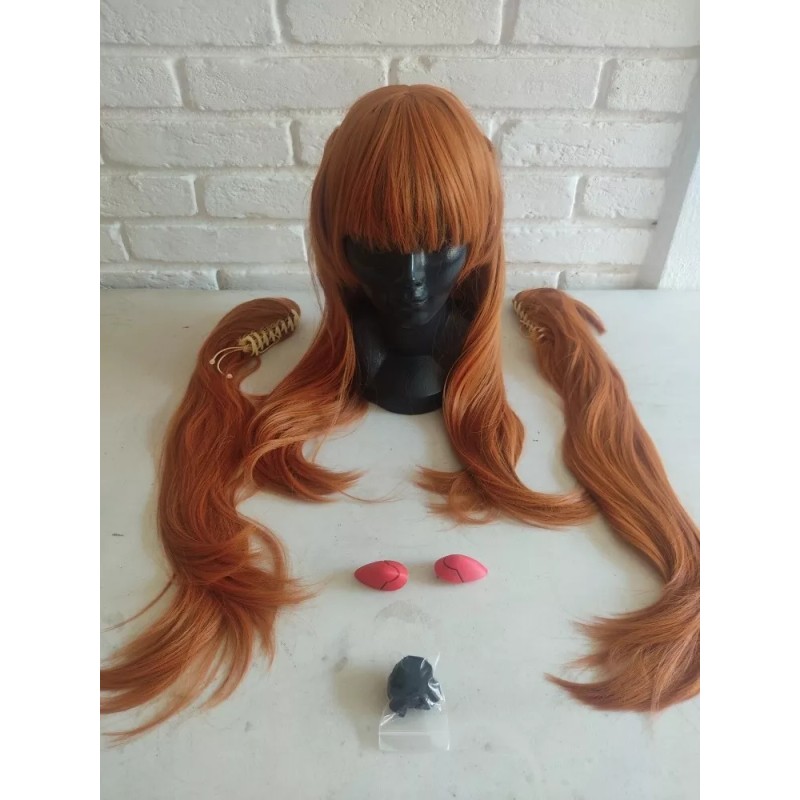 Caracterización Luna Peluca Asuka Langley Evangelion Cosplay Naranja Con Clips