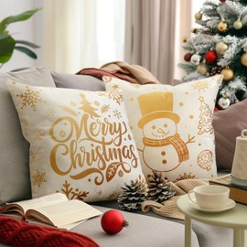 Christmas Cushion Cover Set of 4 Linen 17.7 x 17.7 inches (45 x 45 cm) Nordic Stylish Cotton Linen Solid Color Sofa Back Cover Decorative Pillow Cover Cushion Cover Navy Christmas Gift