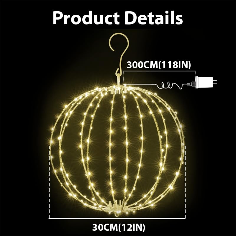 2 Pack Christmas Ball Light, 12IN Foldable Metal Sphere Lights,