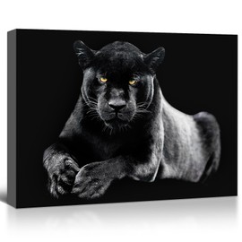 Black & White Panther Canvas Wall Art Wildlife Animal Pictures Prints Wild Leopard wIth Yellow Eyes Paintings Modern Framed Artwork for Living Room Bedroom Bathroom Office Decorations 12"x16"