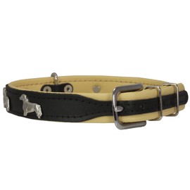 Dogs My Love - Collar de perro de piel suave acolchado (cuello de 14"-15.5"; 3/4" de ancho, negro/beige)