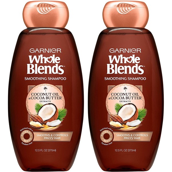 Garnier Whole Blends Smoothing Shampoo with Coconut Oil & Cocoa Butter Extracts, 12.5 Fl Oz (Packaging May Vary), 2 Count