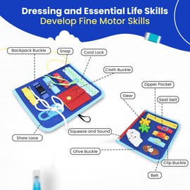 Tsarasi Montessori Busy Board for Toddlers, Sensory Creative Activity Toy for Fine Motor Skills Development, Educational Travel Companion for Boys & Girls, Rainbow Safari.