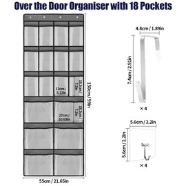 SelfTek Over Door Storage, Hanging Storage Organiser with Mesh Pockets Hanging Shoe Storage with Hangers and Hooks Back of Door Storage for Bedroom, Bathroom, Toiletries, Toys