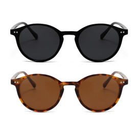 EYLRIM Classic Polarized Round Sunglasses for Women Men Vintage Style Lightweight Circle Frame Sun Glasses(2 Pack (Bright Black/Grey + Tortoise/Brown))