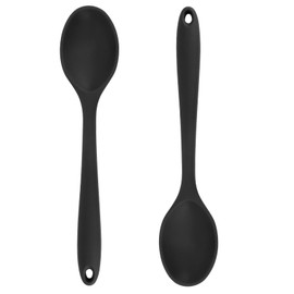 Cooking Spoon 2Pcs Large Serving Spoons 10.8'' Heat Resistant Silicone Spoon, Non-Stick Mixing Kitchen Spoons, Premium Silicone Kitchen Utenils for Stirring, Baking & Mixing, Dishwasher Safe, Black