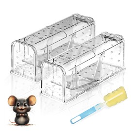 Indoor and outdoor live mouse catch, indoor non-lethal mouse catch, perfect for pets and children, no contact release, washable mousecatch, with cleaning brush, reusable rodent mouse trap (2)