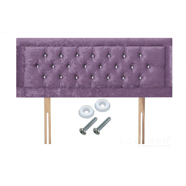 CRUSHED VELVET HEADBOARD WITH MIAMI CHESTERFIELD DESIGN IN SINGLE DOUBLE | KING-SIZE | SUPER KING (PURPLE, 4FT - SMALL DOUBLE)