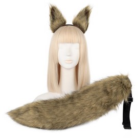 Children’s Squirrel Tail Costume Prop Plush Fox Tail Set Fox Ears Headband Grass Yellow Fall 2024 Anime Cosplay, Type 1 (One Size)